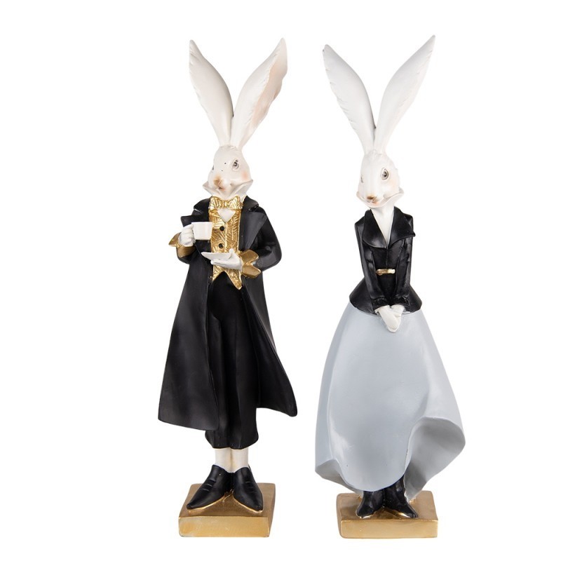 Figurines Couple de Lapins Personnifiés Dandy, en Résine, Clayre et Eef
