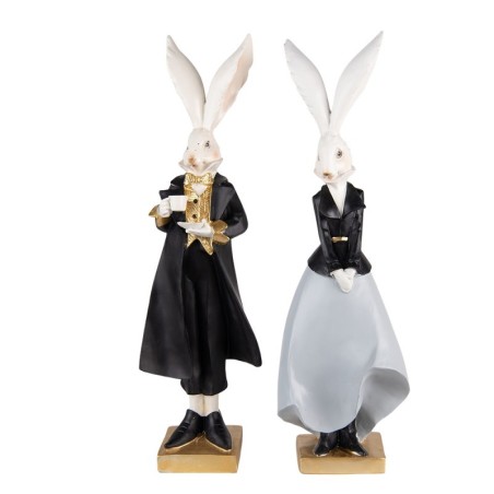 Figurines Couple de Lapins Personnifiés Dandy, en Résine, Clayre et Eef