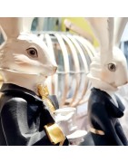 Figurines Couple de Lapins Personnifiés Dandy, en Résine, Clayre et Eef