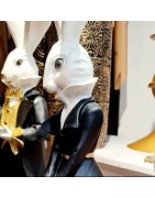 Figurines Couple de Lapins Personnifiés Dandy, en Résine, Clayre et Eef