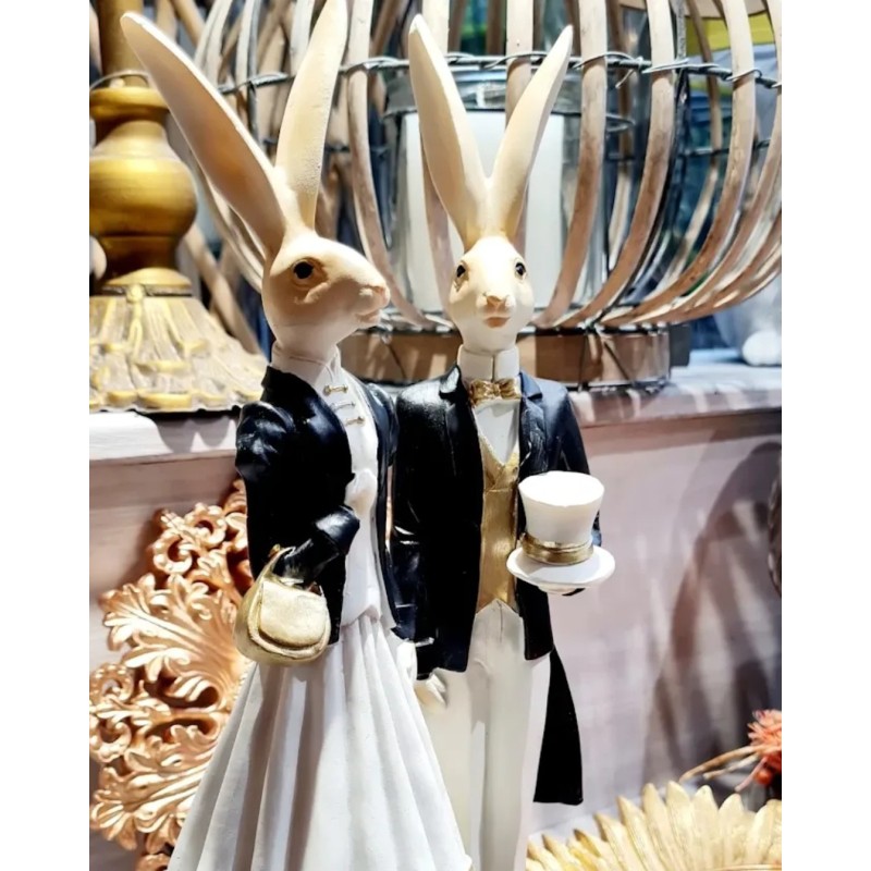 Figurines Couple de Lapins Personnifiés Dandy, en Résine, Clayre et Eef