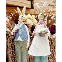 Figurines Couple de Lapin Personnifiés, Style Campagne, en Résine Clayre & Eef