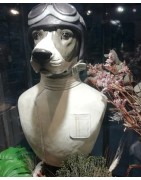 Grande Figurine Buste Chien Personnifié Aviateur ou Motard