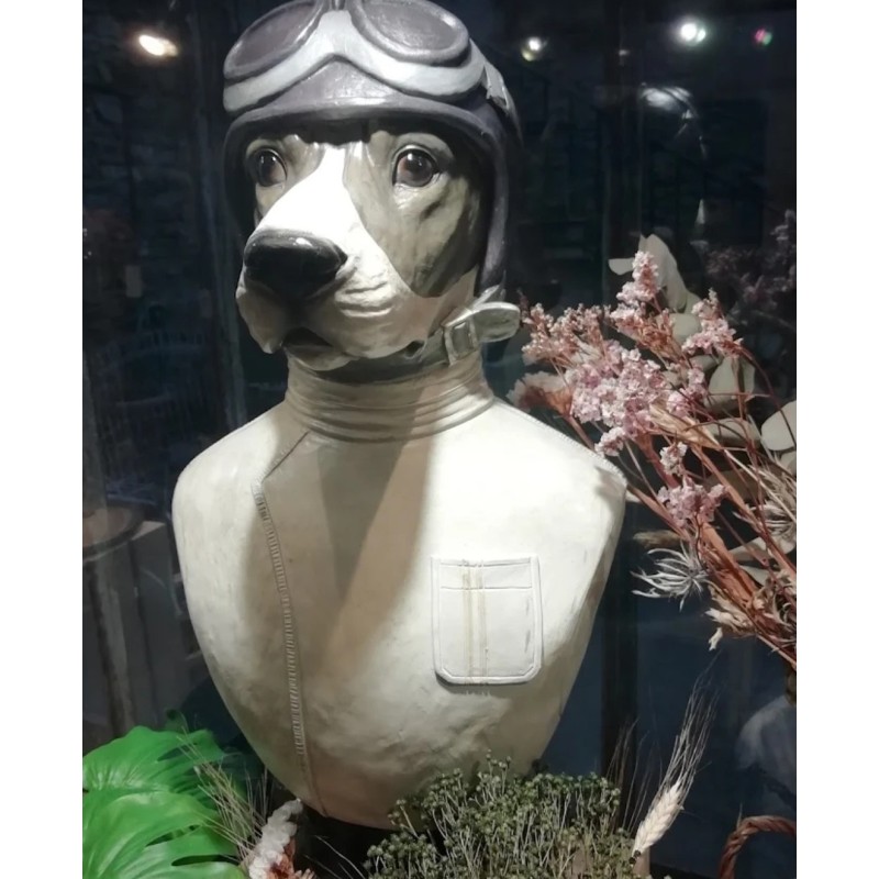 Grande Figurine Buste Chien Personnifié Aviateur ou Motard