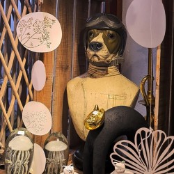 Grande Figurine Buste Chien Personnifié Aviateur ou Motard