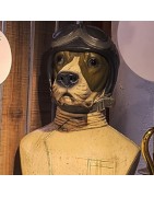 Grande Figurine Buste Chien Personnifié Aviateur ou Motard