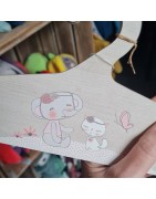 Patère Porte Manteau Enfant et Deux Cintres Assortis Chat Rose Lovely Tribu promotion