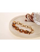 Bracelet semi-épais doré moitié chaîne classique moitié chaîne résine léopard