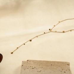 Collier en Y Chaîne Dorée Avec Pampilles en Forme de Pastilles, Lisses