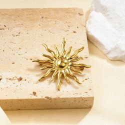Broche doré soleil rayonnant bombé effet miroir
