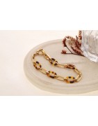 Bracelet semi-épais doré alternance maillons classique et léopard