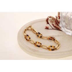 Bracelet semi-épais doré alternance maillons classique et léopard