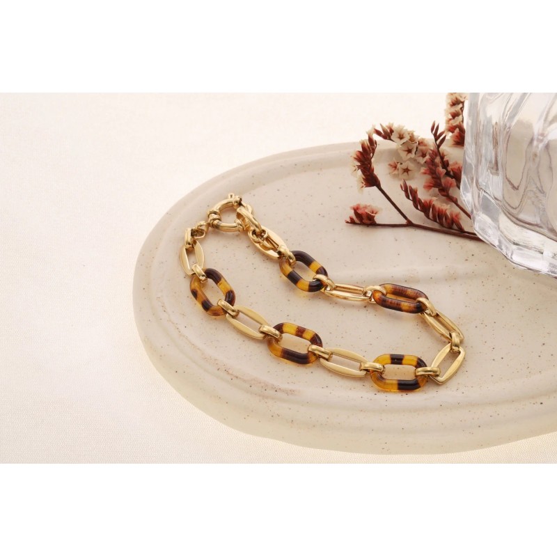 Bracelet semi-épais doré alternance maillons classique et léopard