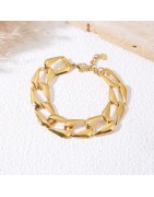 Bracelet chaîne large maillons géométriques dorés effet miroir