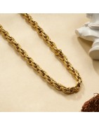 Collier doré maille gourmette torsadée double brin chaîne épaisse et entrelacée effet miroir