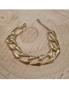 Bracelet chaîne large maillons géométriques dorés effet miroir