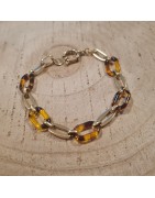 Bracelet semi-épais doré alternance maillons classique et léopard