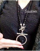 Sautoir Jade Lidia en Agate Noire et Pendentif en Métal Argenté ATELIER BLOW BIJOUX