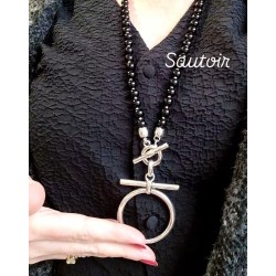 Sautoir Jade Lidia en Agate Noire et Pendentif en Métal Argenté ATELIER BLOW BIJOUX