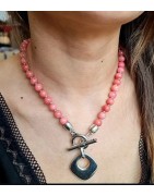 Collier Nila 40cm en Jade Corail et Métal Argenté Atelier Blow Bijoux