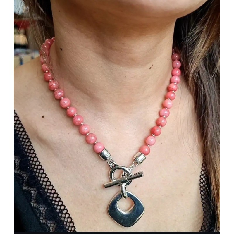 Collier Nila 40cm en Jade Corail et Métal Argenté Atelier Blow Bijoux