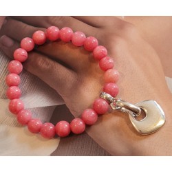 Bracelet Élastiqué Nila Perles en Jade Corail et Breloque en Métal Argenté Atelier Blow Bijoux