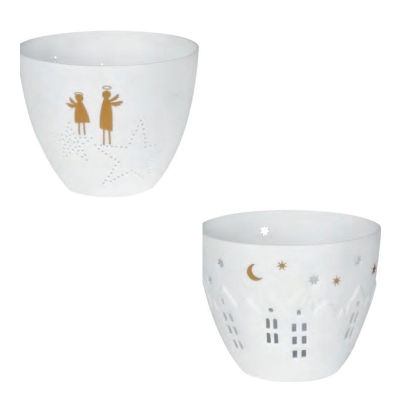 Photophore Blanc Perforé Design Anges, ou Maisons Etoilées, Räder Designn