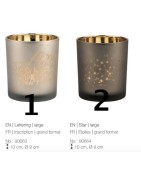 Photophore en Verre beige Doré et Joyeux Noël ou Taupe Doré et Etoiles Räder Design