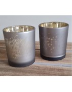 Photophore en Verre beige Doré et Joyeux Noël ou Taupe Doré et Etoiles Räder Design