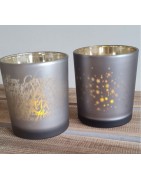 Photophore en Verre beige Doré et Joyeux Noël ou Taupe Doré et Etoiles Räder Design