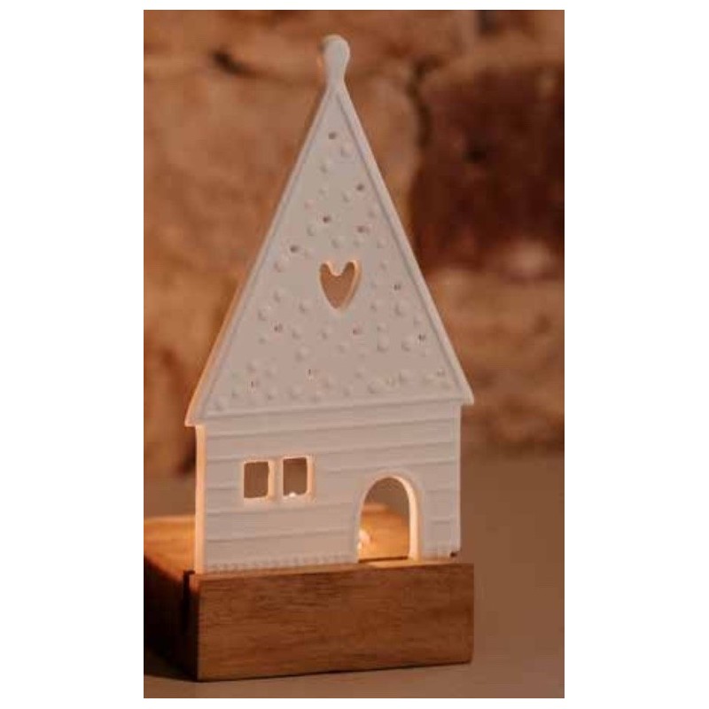 Façade de Maison Type Pain d'Epice Photophore sur Socle Bois Räder Design