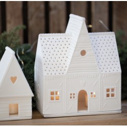 Maison Style "Pain d'Epices" Photophore ou Déco en Porcelaine Blanche Räder Design