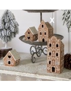 Photophore Maison en Porcelaine Style Pain d'Epices Marron à Créneaux Clayre et Eef