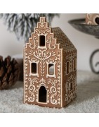 Photophore Maison en Porcelaine Style Pain d'Epices Marron à Créneaux Clayre et Eef