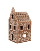 Photophore Maison en Porcelaine Style Pain d'Epices Marron à Créneaux Clayre et Eef