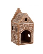 Photophore Maison en Porcelaine Style Pain d'Epices Marron à Créneaux Clayre et Eef