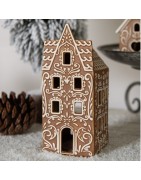 Photophore Maison en Porcelaine Style Pain d'Epices Marron à Fronton Pointu Clayre et Eef