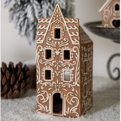 Photophore Maison en Porcelaine Style Pain d'Epices Marron à Fronton Pointu Clayre et Eef