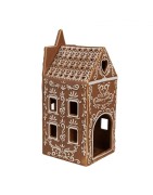 Photophore Maison en Porcelaine Style Pain d'Epices Marron à Fronton Pointu Clayre et Eef