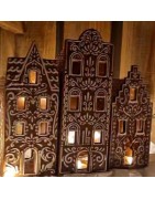 Photophore Maison en Porcelaine Style Pain d'Epices Marron à Fronton Arrondi Clayre et Eef