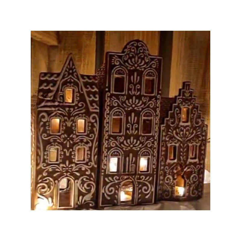 Photophore Maison en Porcelaine Style Pain d'Epices Marron à Fronton Arrondi Clayre et Eef