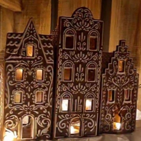 Photophore Maison en Porcelaine Style Pain d'Epices Marron à Fronton Arrondi Clayre et Eef