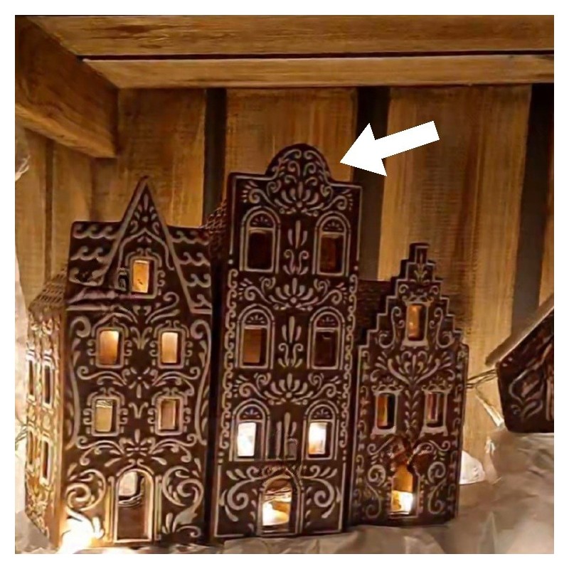 Photophore Maison en Porcelaine Style Pain d'Epices Marron à Fronton Arrondi Clayre et Eef