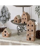 Photophore Maison en Porcelaine Style Pain d'Epices Marron à Fronton Arrondi Clayre et Eef