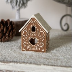 Photophore Maison en Porcelaine Style Pain d'Epices Marron à Toit Blanc Clayre et Eef