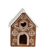 Photophore Maison en Porcelaine Style Pain d'Epices Marron à Toit Blanc Clayre et Eef