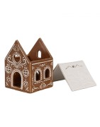 Photophore Maison en Porcelaine Style Pain d'Epices Marron à Toit Blanc Clayre et Eef