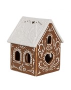 Photophore Maison en Porcelaine Style Pain d'Epices Marron à Toit Blanc Clayre et Eef