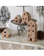 Photophore Maison en Porcelaine Style Pain d'Epices Marron à Toit Blanc en "V" Clayre et Eef