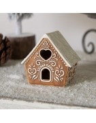 Photophore Maison en Porcelaine Style Pain d'Epices Marron à Toit Blanc en "V" Clayre et Eef